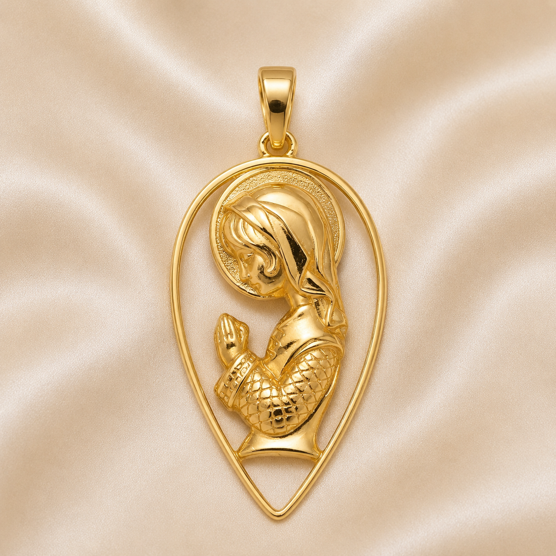 19.2K Portuguese Gold | Tear drop Virgin Mary Pendant