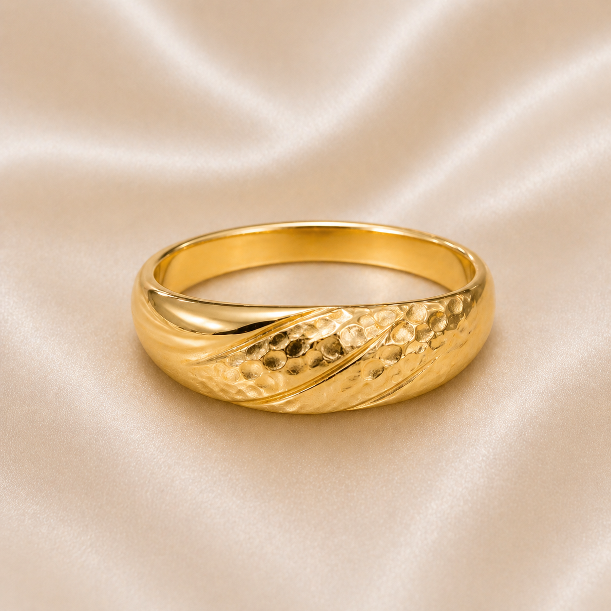 19.2K Portuguese Gold | Textured Croissant Ring Rings Gold Chunky Rings 