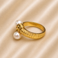 19.2K Portuguese Gold | Textured Double Pearl Ring sideways 