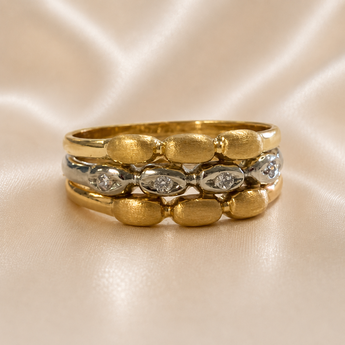 19.2K Portuguese Gold | Tricolor Beaded Stack Ring
