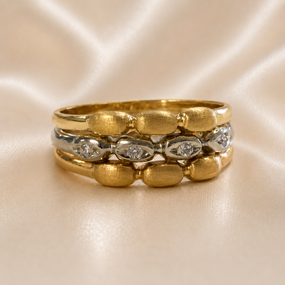 19.2K Portuguese Gold | Tricolor Beaded Stack Ring
