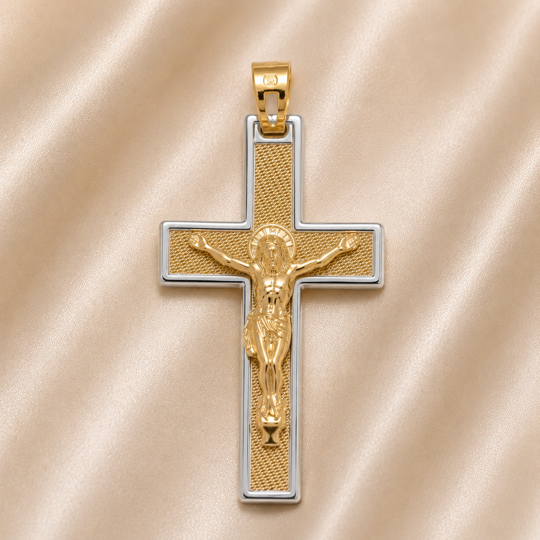 19.2K Portuguese Gold | Two-Tone Crucifix Pendant