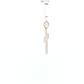 A small white enamel cross pendant with gold-tone metal trim and a gold ring, hanging from a clear plastic display loop against a plain white background.