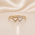 19.2K Portuguese Gold | Two Toned Double Heart CZ Ring