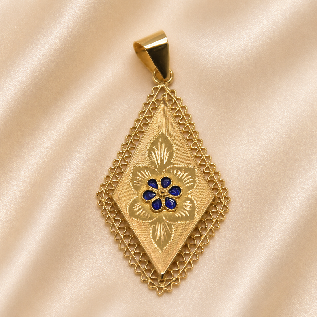19.2K Portuguese Gold | Vintage Blue Enamel Drop Pendant
