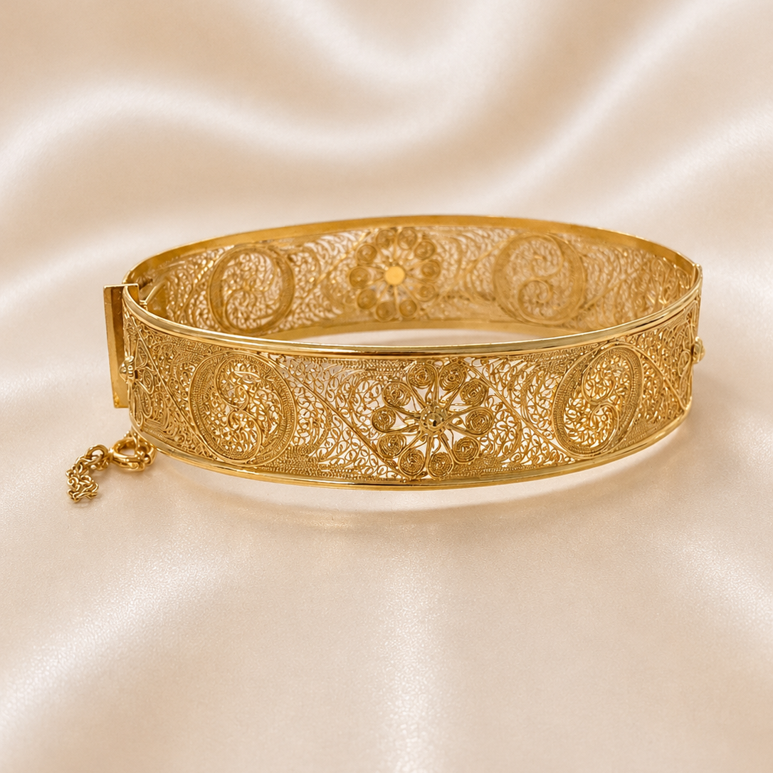 19.2K Portuguese Gold | Vintage Filigree Bangle Bracelet