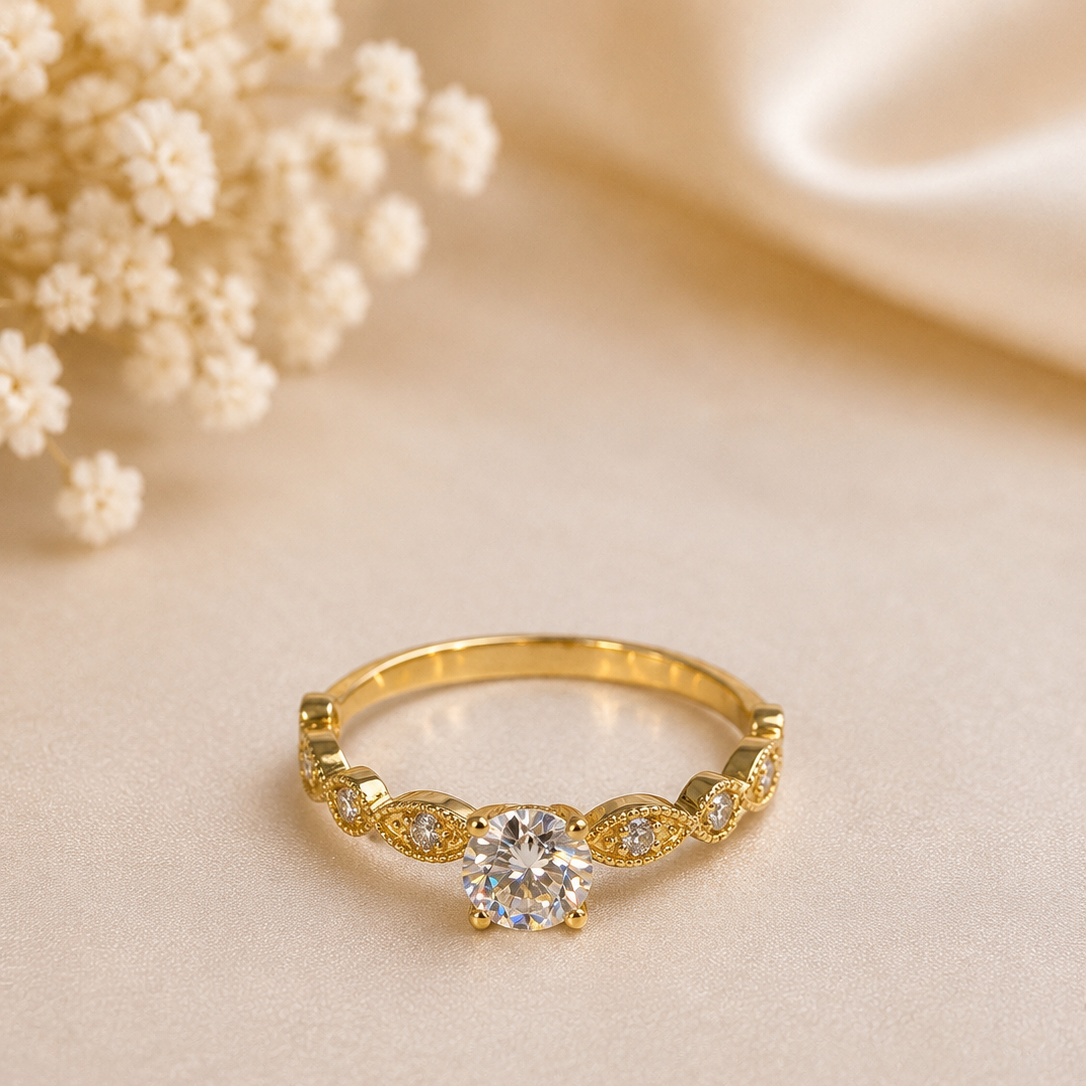 19.2K Portuguese Gold | Vintage Milgrain Marquise Engagement Ring