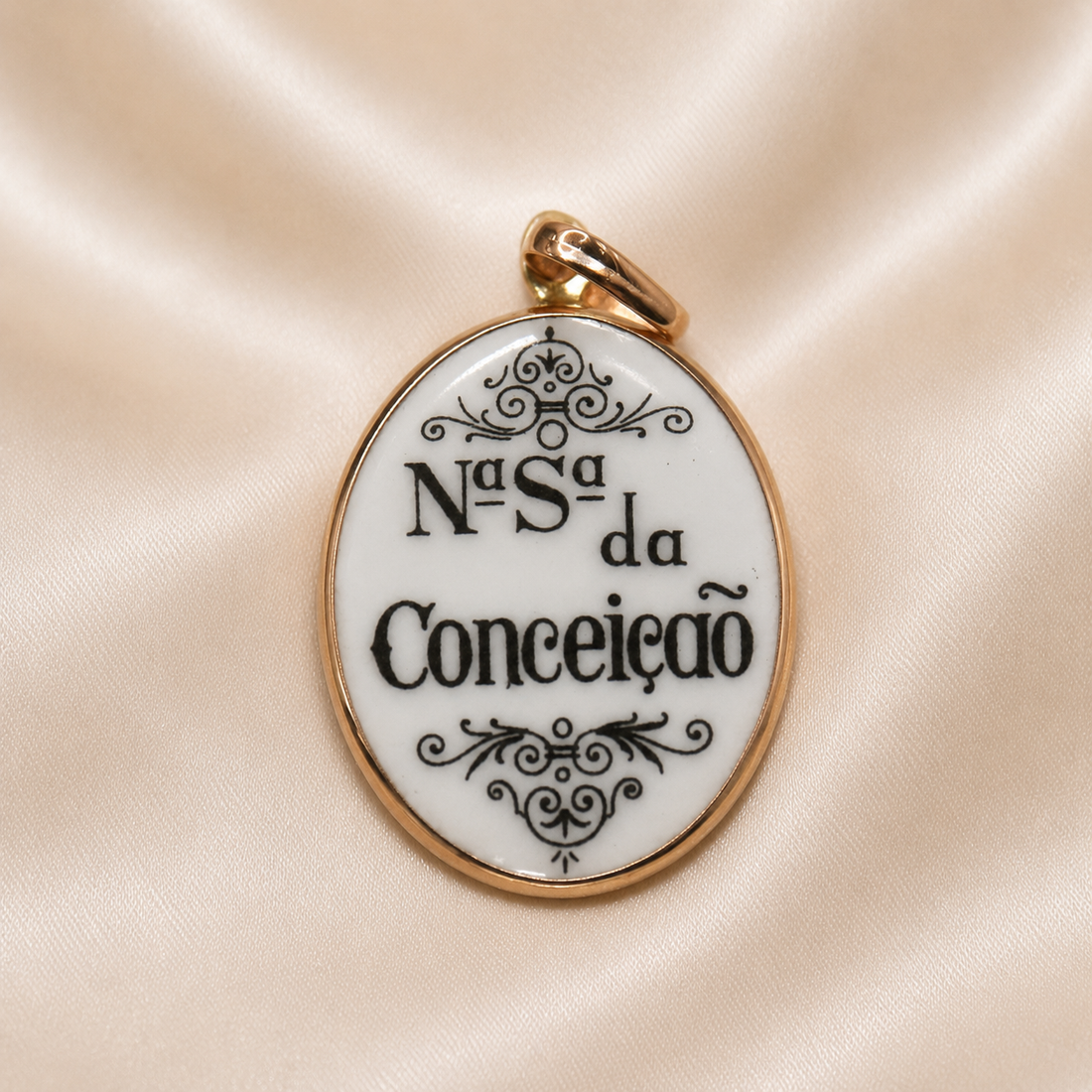 19.2K Portuguese Gold | Vintage Our Lady of the Conception Pendant Back Enamel