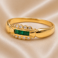 19.2K Portuguese Gold | Vintage Three Stone Emerald Ring Rings with Diamonds Chunky Green Ring