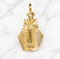 Gold pendant with a religious figure on a marble background 19.2K Portuguese Gold | Virgin Mary Charm 