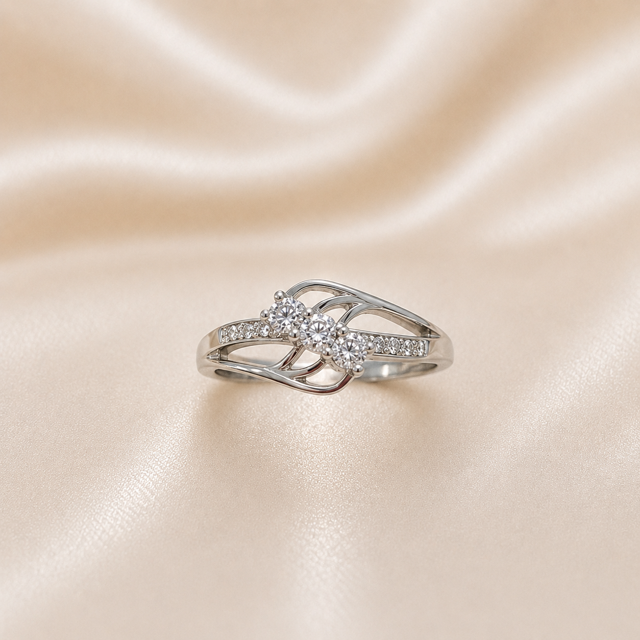 19.2K Portuguese Gold | WG 3 Stone & Pave Ring