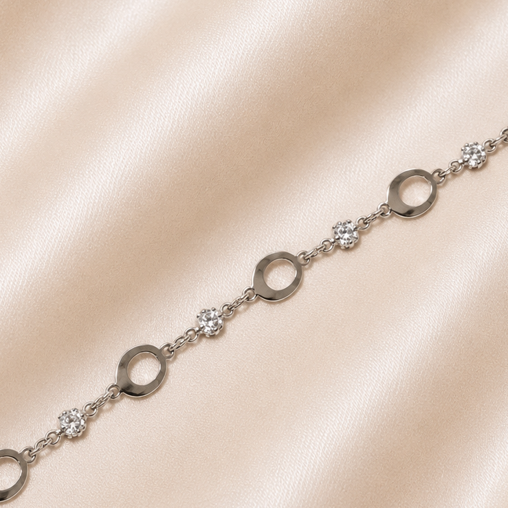 19.2K Portuguese Gold | WG Circle Link & CZ Bracelet 