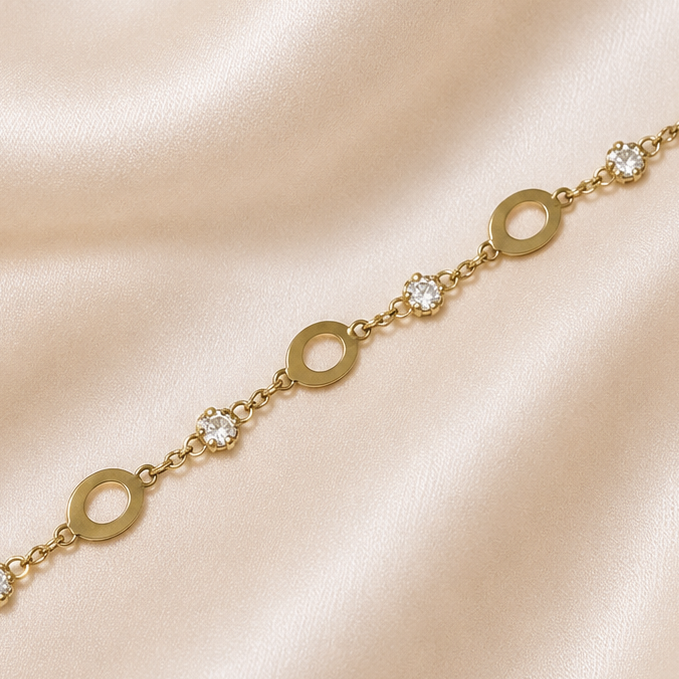 19.2K Portuguese Gold | YG Circle Link & CZ Bracelet 
