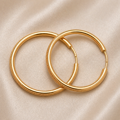 19.2K Portuguese Gold | YG Etched Design 5MM Gold Hoops