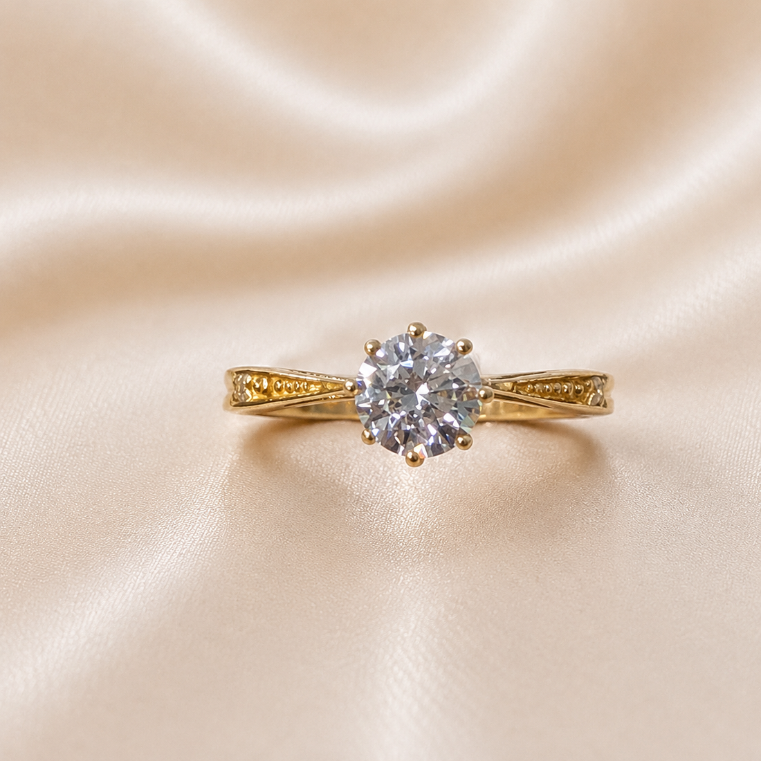 19.2K Portuguese Gold | YG Round CZ Filigree Band Ring