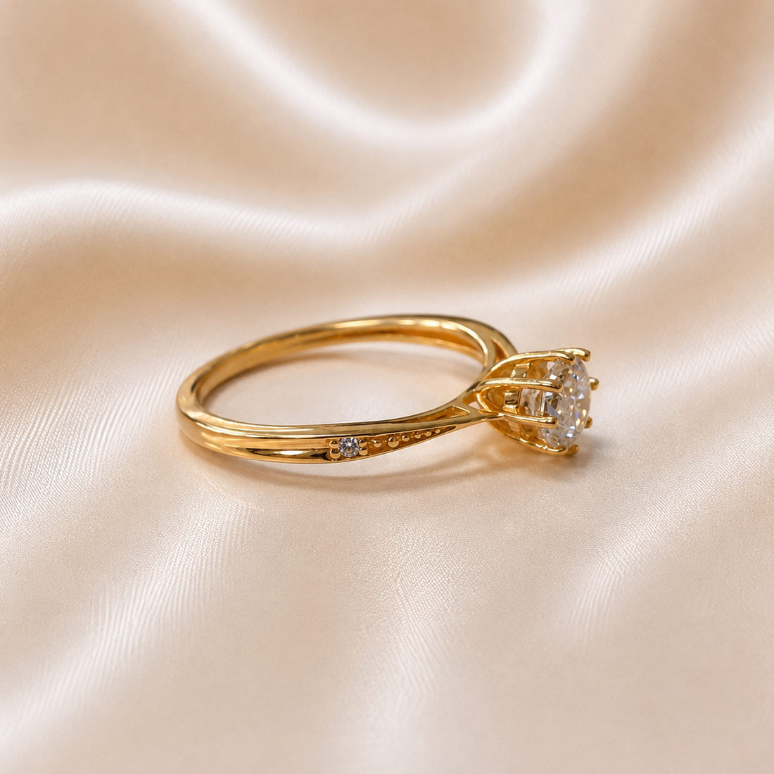 19.2K Portuguese Gold | YG Round CZ Filigree Band Ring round stone