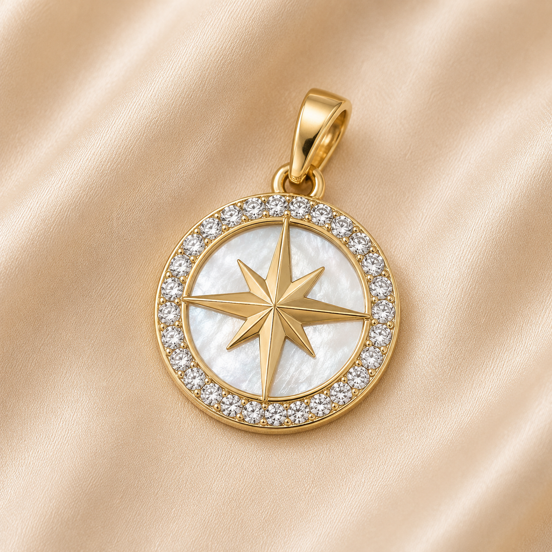19.2k Portuguese Gold | CZ Compass Pendant