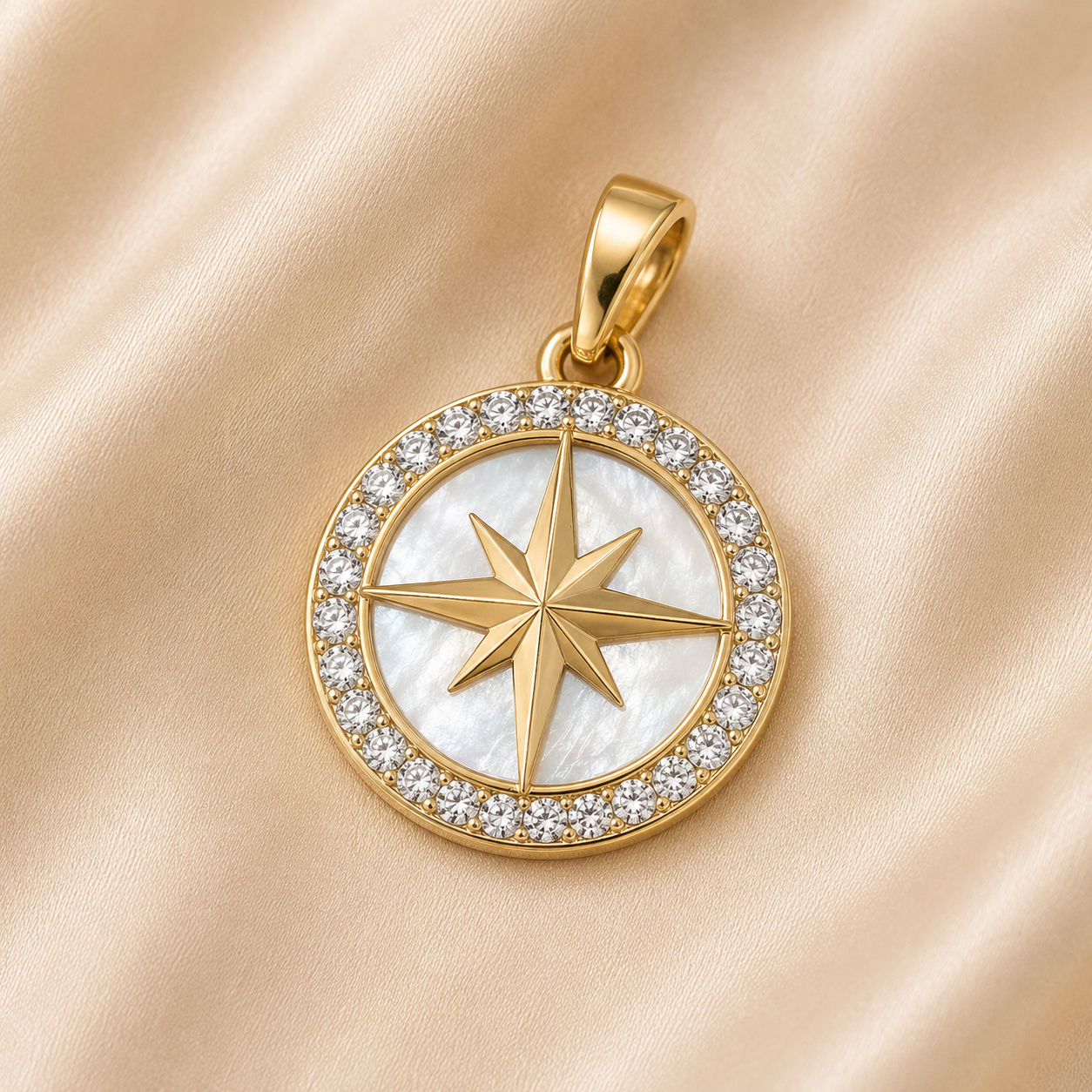 19.2k Portuguese Gold | CZ Compass Pendant