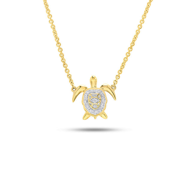 Ocean | Deep Blue 14K Gold Lab Diamond Mini Turtle Necklace