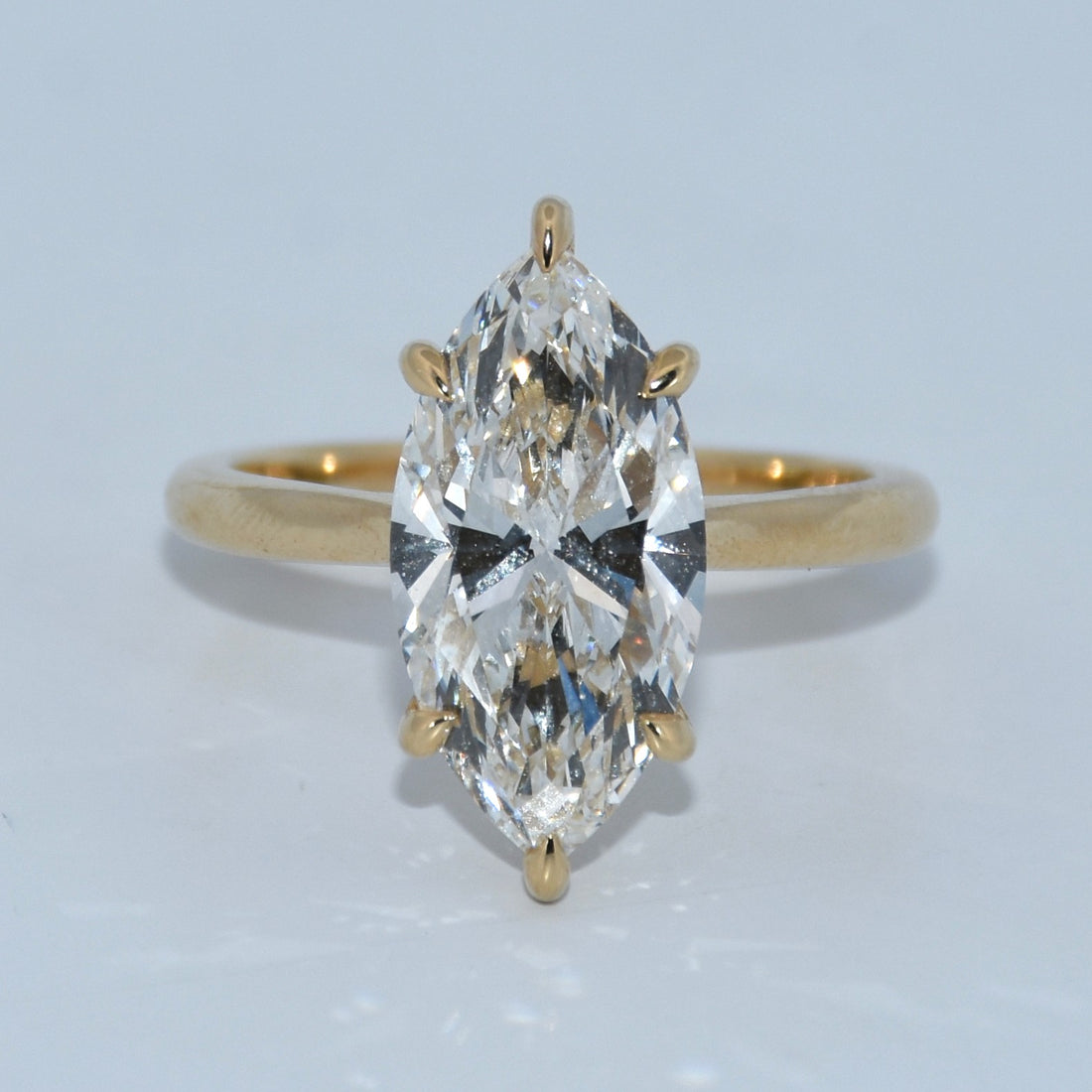 14K Gold | 4CT YG Hidden Halo Solitaire Marquise Brilliant Lab Diamond Engagement Ring