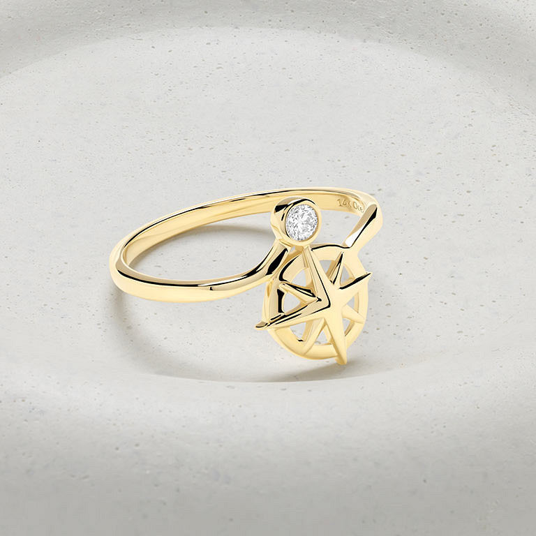 Ocean | Deep Blue 14K Gold Lab Diamond Compass Ring