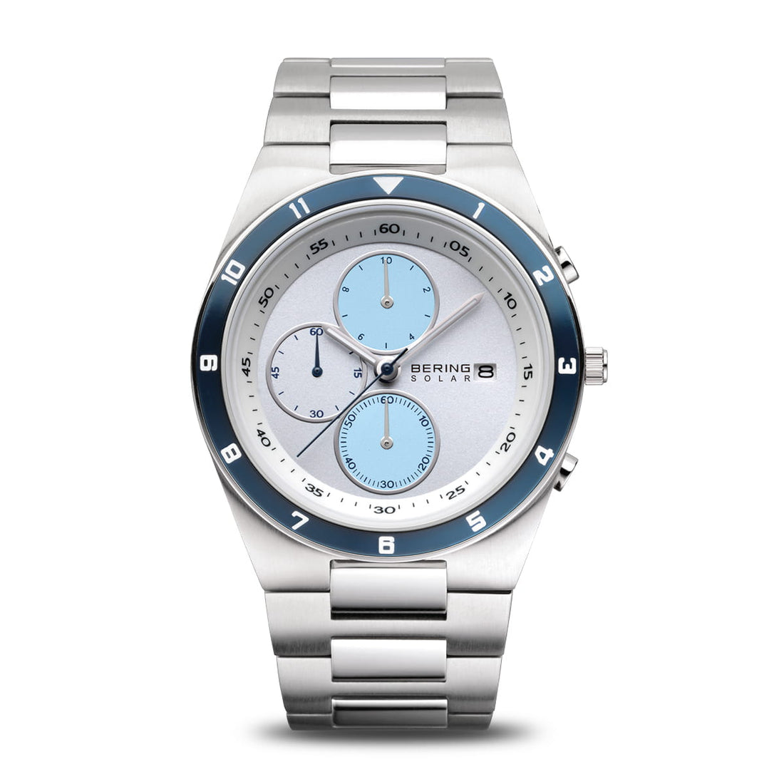 Bering | Solar Mens White Dial Watch 34440-707 Chronograph Stainless Steel Watch