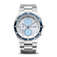 Bering | Solar Mens White Dial Watch 34440-707 Chronograph Stainless Steel Watch