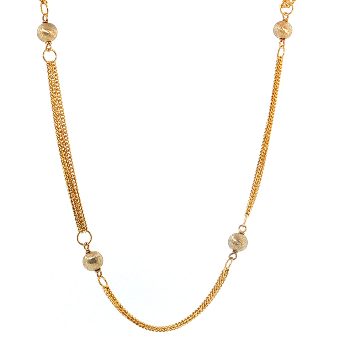 19.2K Portuguese Gold | 16" Multi-Strand Chain Necklace with Textured Beads