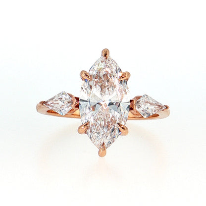14K Gold | Rose Gold 2.51CT Three Stone Marquise Lab Diamond Engagement Ring
