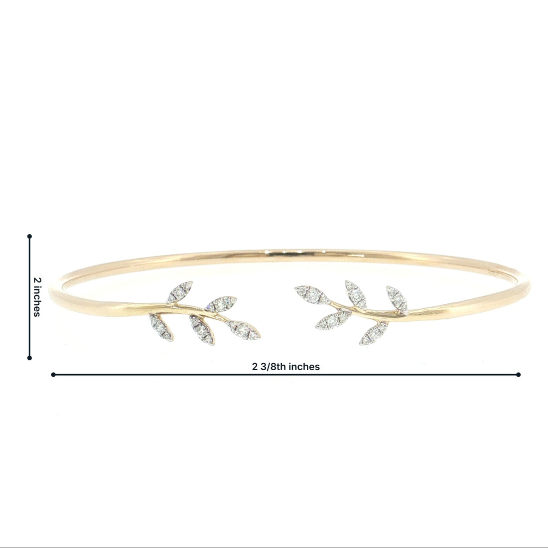 14K Gold | Yellow Gold 0.20 cttw Natural Diamond Leaf Bangle Bracelet
