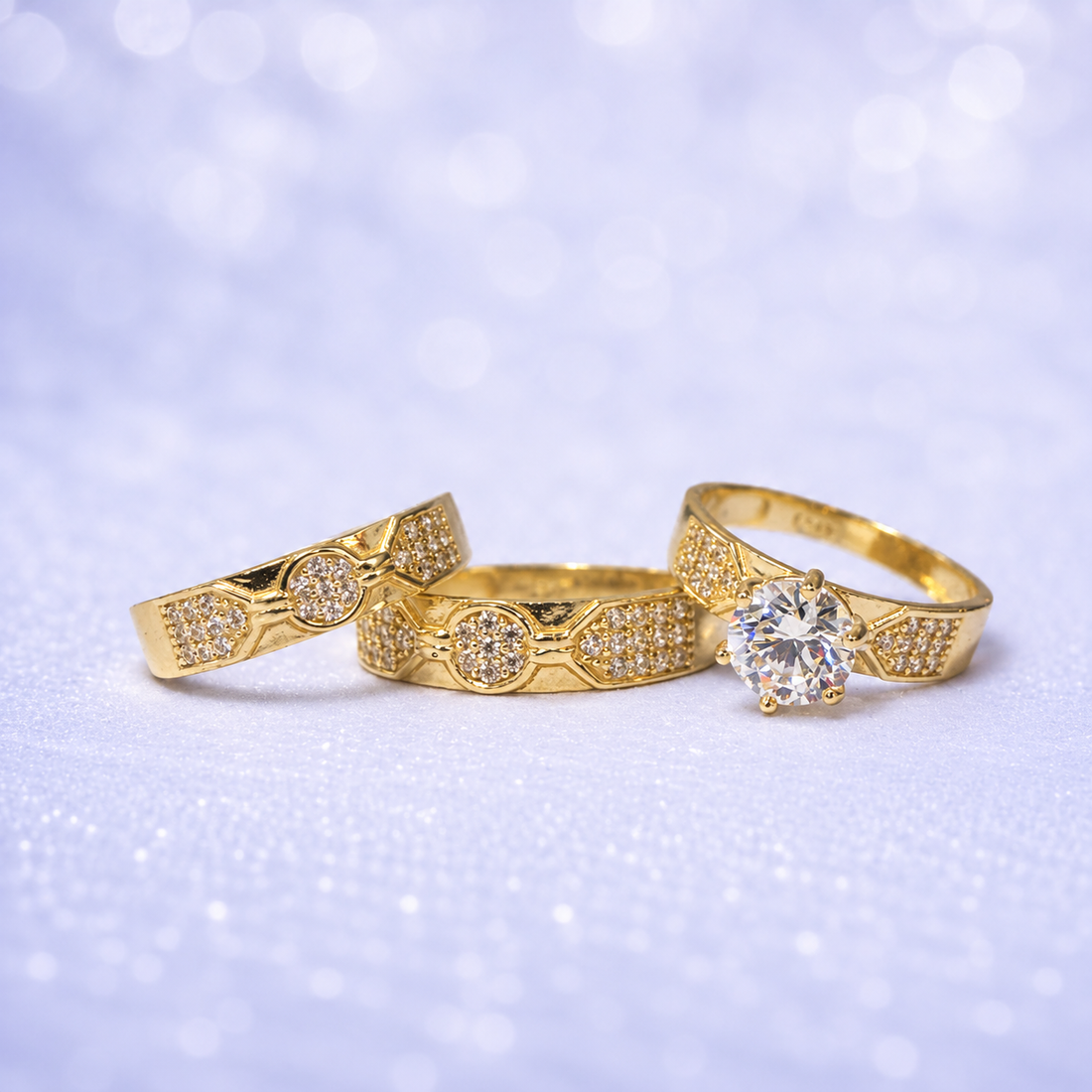 Bridal Set 14K Gold | Men’s CZ Wedding Band with Cluster & Pavé Accents