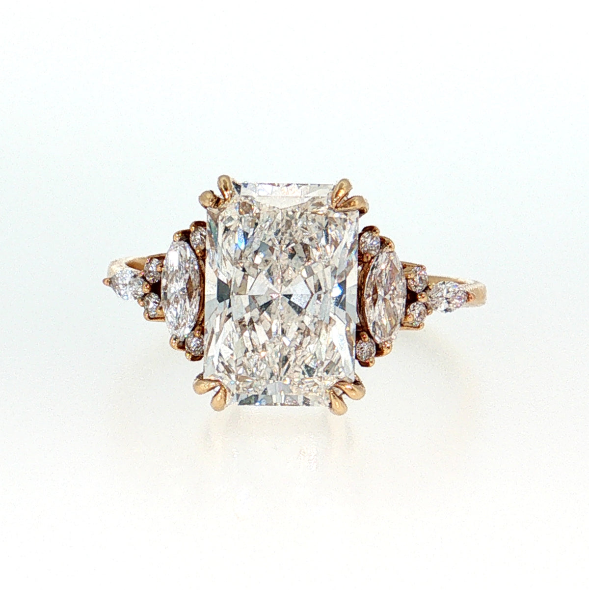14K Gold | Vintage Inspired Yellow Gold 3.06CT Radiant Cut Lab Diamond Engagement Ring with Round and Marquise Natural Diamonds