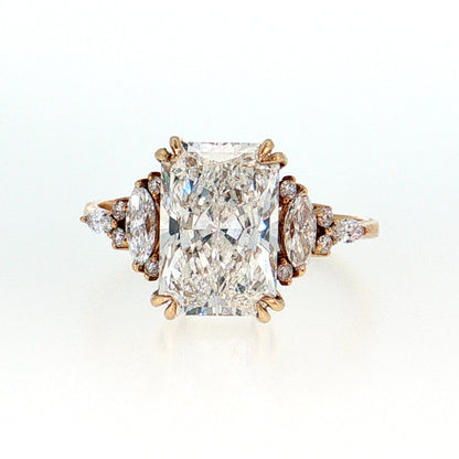 14K Gold | Vintage Inspired Yellow Gold 3.06CT Radiant Cut Lab Diamond Engagement Ring with Round and Marquise Natural Diamonds