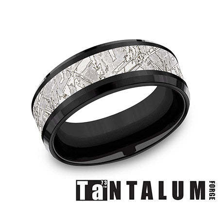 Benchmark | Men’s 8mm Black Titanium & Tantalum Wedding Band – Comfort Fit Ring (Size 10) CF108290BKTGTA10