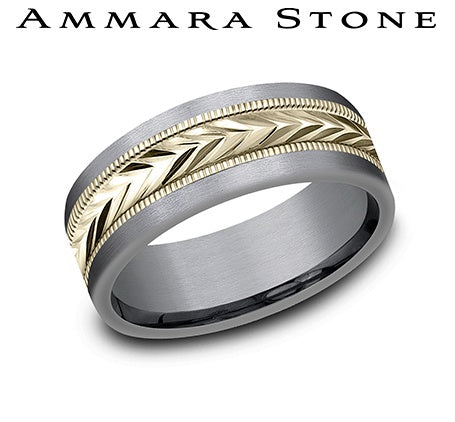 Benchmark 8mm tantalum and 14K yellow gold men's wedding band size 10 CF378003GTA14KY10