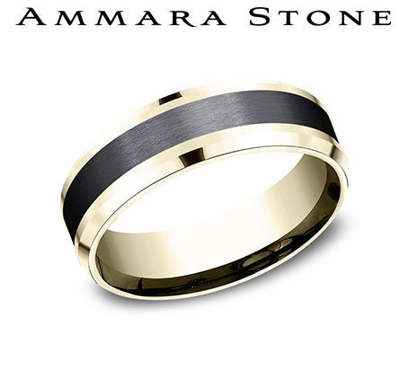 Benchmark 7mm black titanium 14K gold and Amara Stone men's wedding band size 10 CF447010BKT14KY10