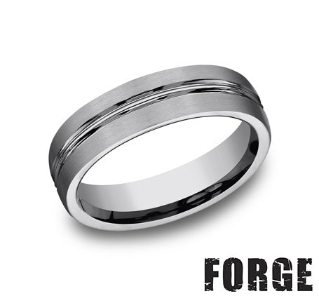 Benchmark | Men’s Two-Tone Tungsten Wedding Band – Brushed Finish with Polished Edges (Size 10) (CF56411TG10)