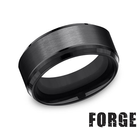 Benchmark | Men’s Black Titanium Wedding Band – Brushed Finish with Polished Edges (Size 10) (CF69486BKT10)