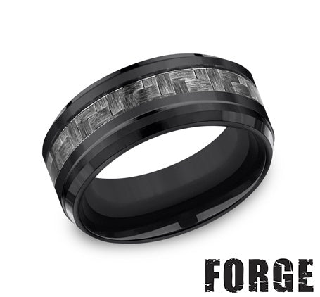 Benchmark | Men’s Black Titanium Wedding Band – Brushed Finish with Polished Edges (Size 10) (CF69488CFBKT10)