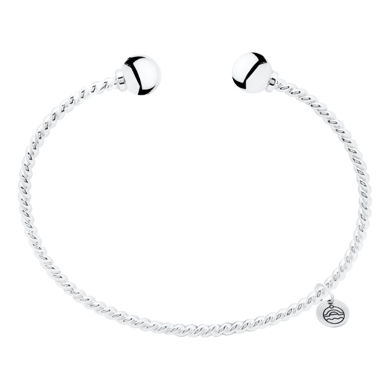 Cape Cod | Sterling Silver 6.5" Twisted Cape Cod Cuff Bracelet with Two End Beads