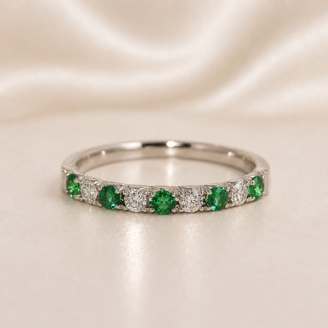 18K Gold | WG .20CT Natural Emerald & .16CT Natural Diamond Ring