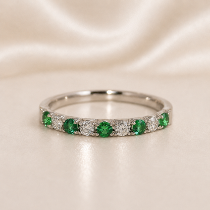 18K Gold | WG .20CT Natural Emerald & .16CT Natural Diamond Ring