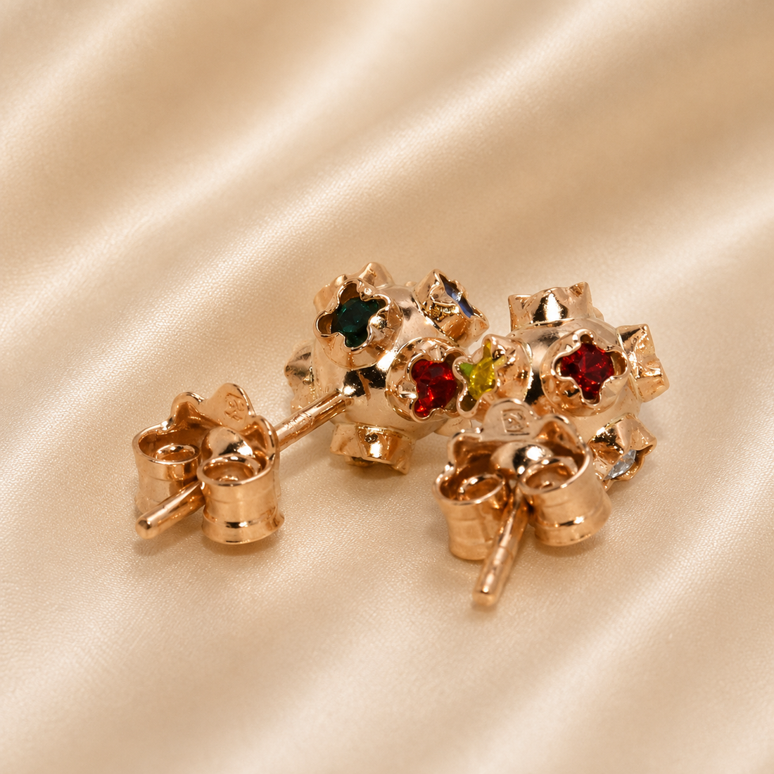 19.2K Portuguese Gold | Full Mina Multicolored Earring Studs