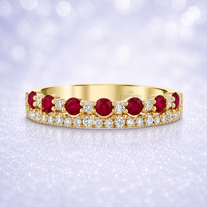 14K Gold | YG Ruby & Diamond .29ct Natural Diamonds .54 Natural Ruby Wedding/Anniversary Band