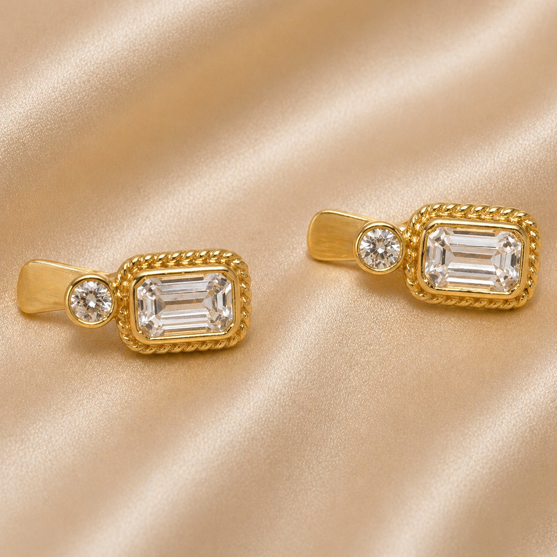 19.2K Portuguese Gold | Rectangular Stone Earrings