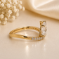 14K Gold | YG 1.028CT Pear Lab Grown Wavy Pave Offset Marquise Engagement Ring