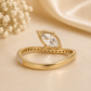 14K Gold | YG 1.028CT Pear Lab Grown Wavy Pave Offset Marquise Engagement Ring