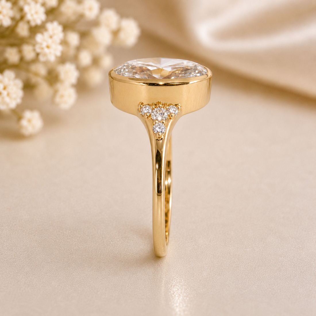 14K Gold | YG 3.06CT Oval Bezel Lab Diamond Engagement Ring