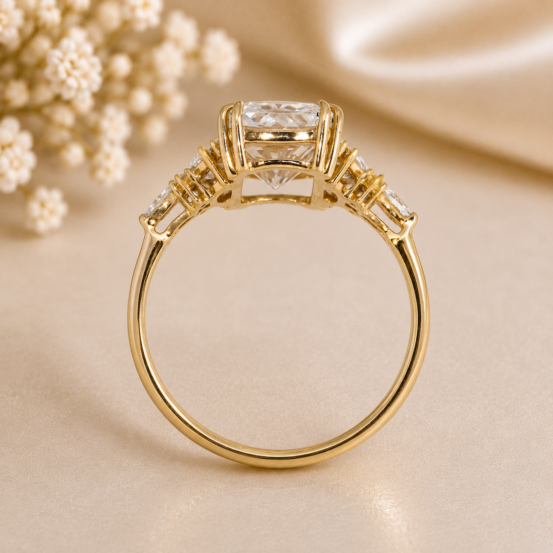 14K Gold | YG 3.06CT Radiant Lab Diamond Vintage with Side Stones Engagement Ring