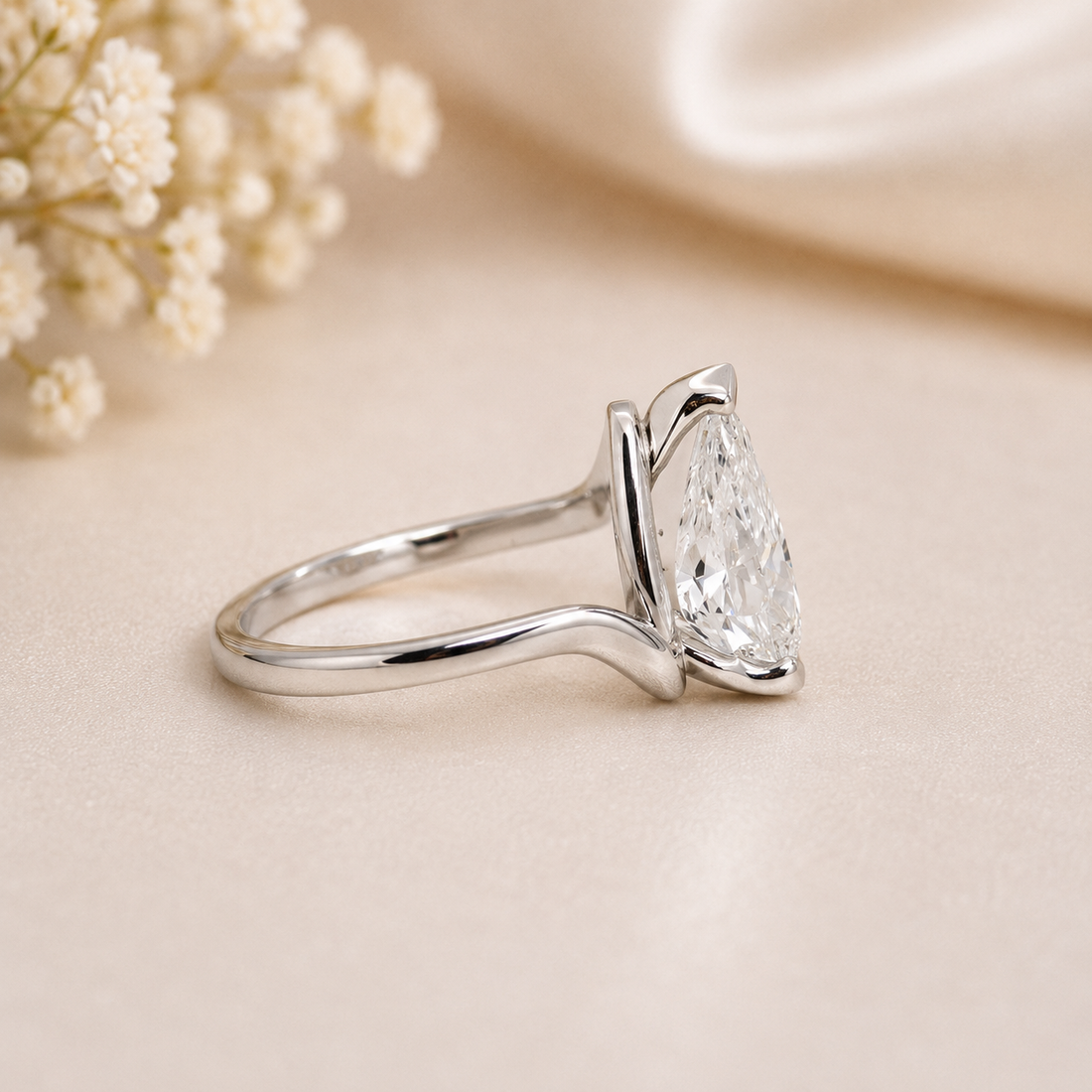14K Gold | WG 2.04CT Pear Lab Diamond Bypass Engagement Ring